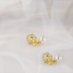 Gold and Pearl with Heart Filigree Sphere French Style Earrings