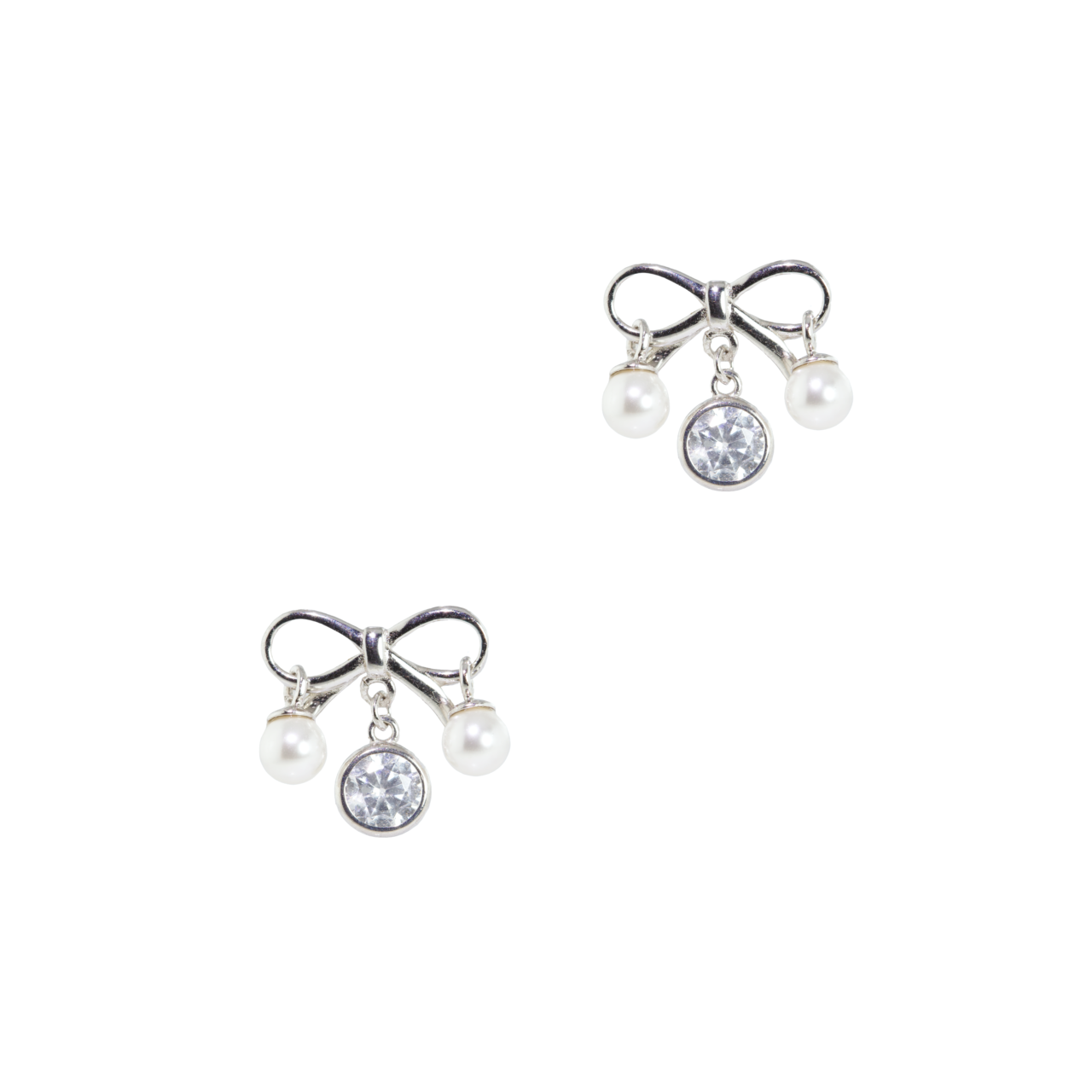 Elegant silver butterfly stud earrings with sparkling zirconia drops