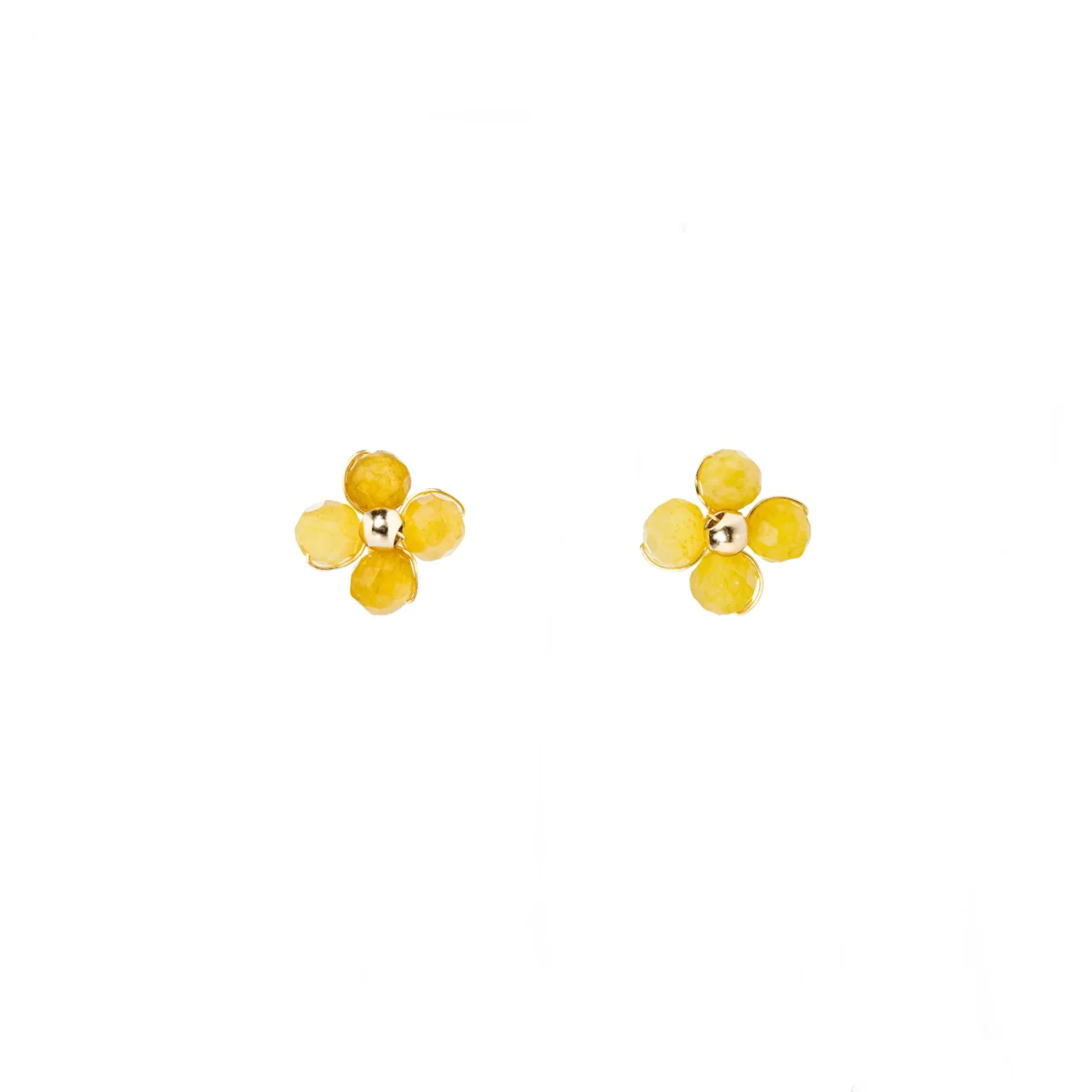 Stylish Yellow Topaz flower stud earrings with gold accents, gemstones