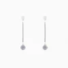 Elegant long drop earrings with pearl and cubic zirconia