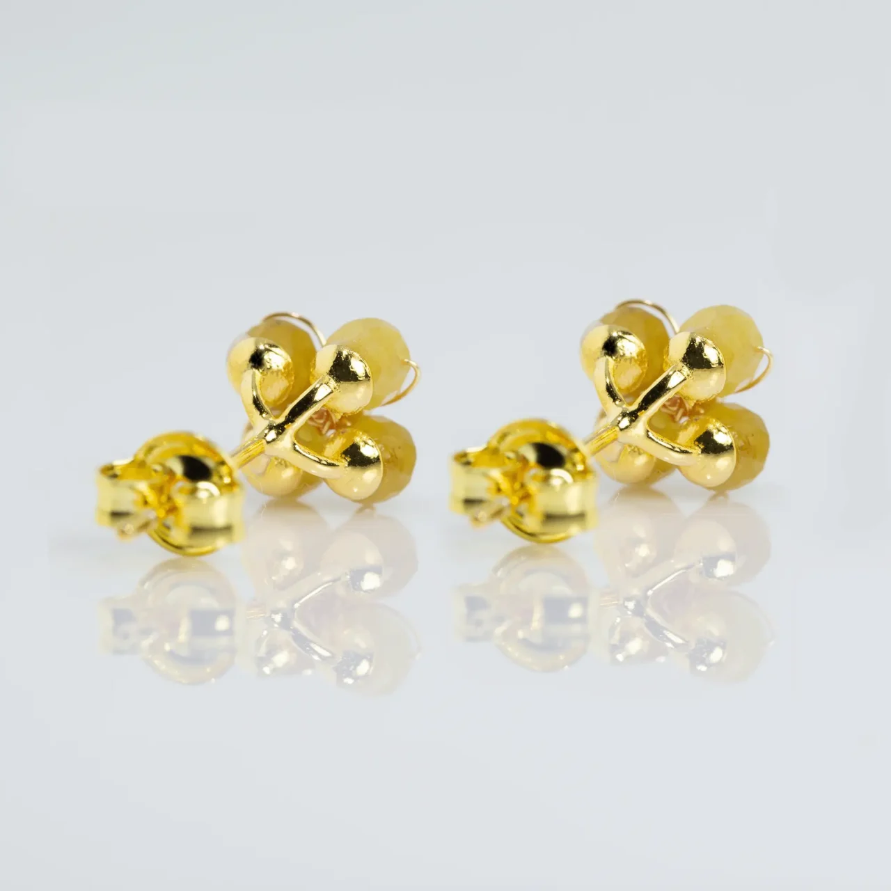 Stylish Yellow Topaz flower stud earrings with gold accents, gemstones